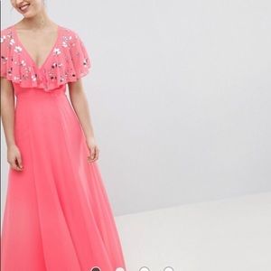 Wrap Maxi Dress With Embellished Flutter Sleeves